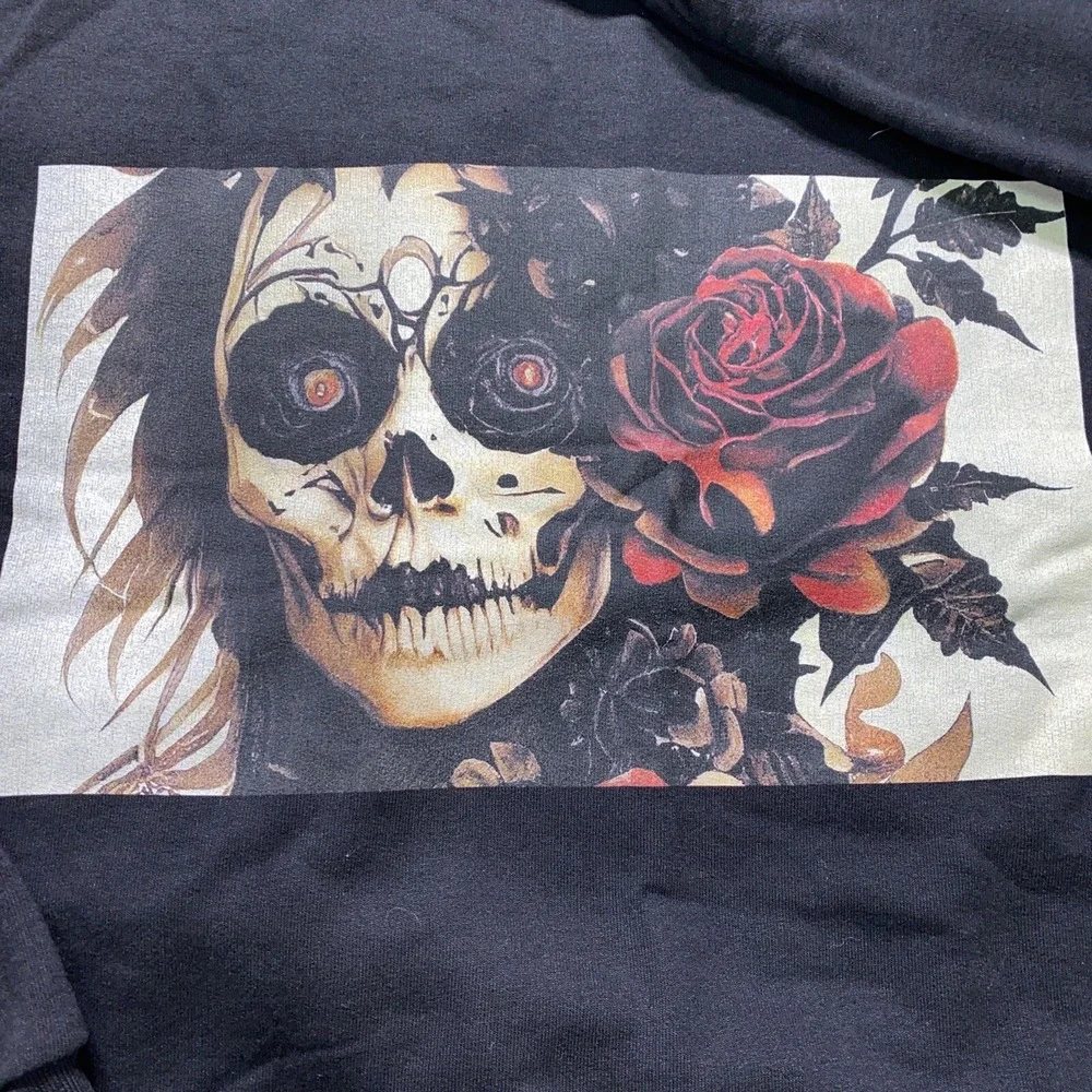 Champion Crewneck Sweatshirt Mens 2XL Black Gothic Grunge Day Of Dead Skull Rose